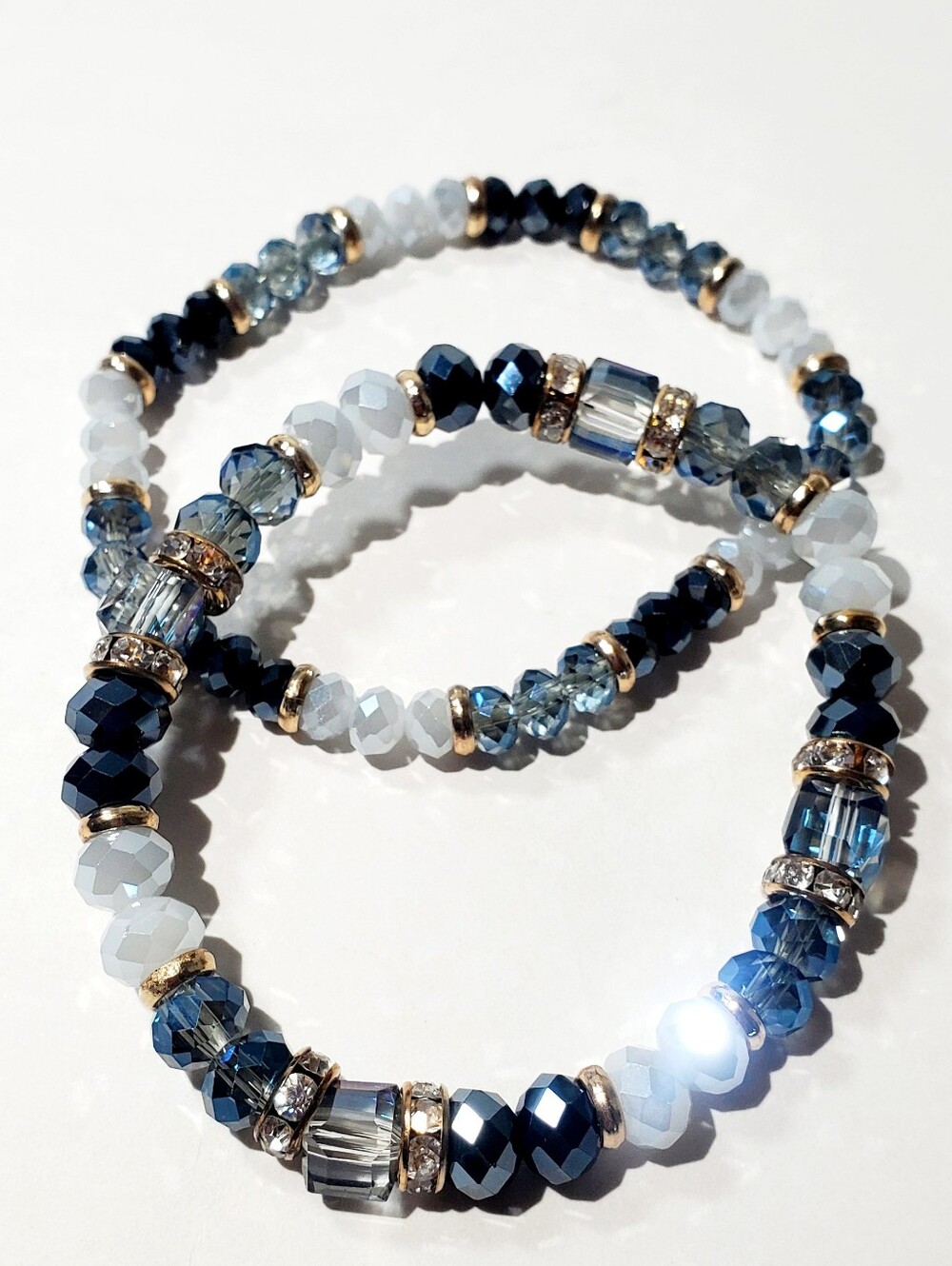 Blue and White Crystal Stretch Bracelet Set